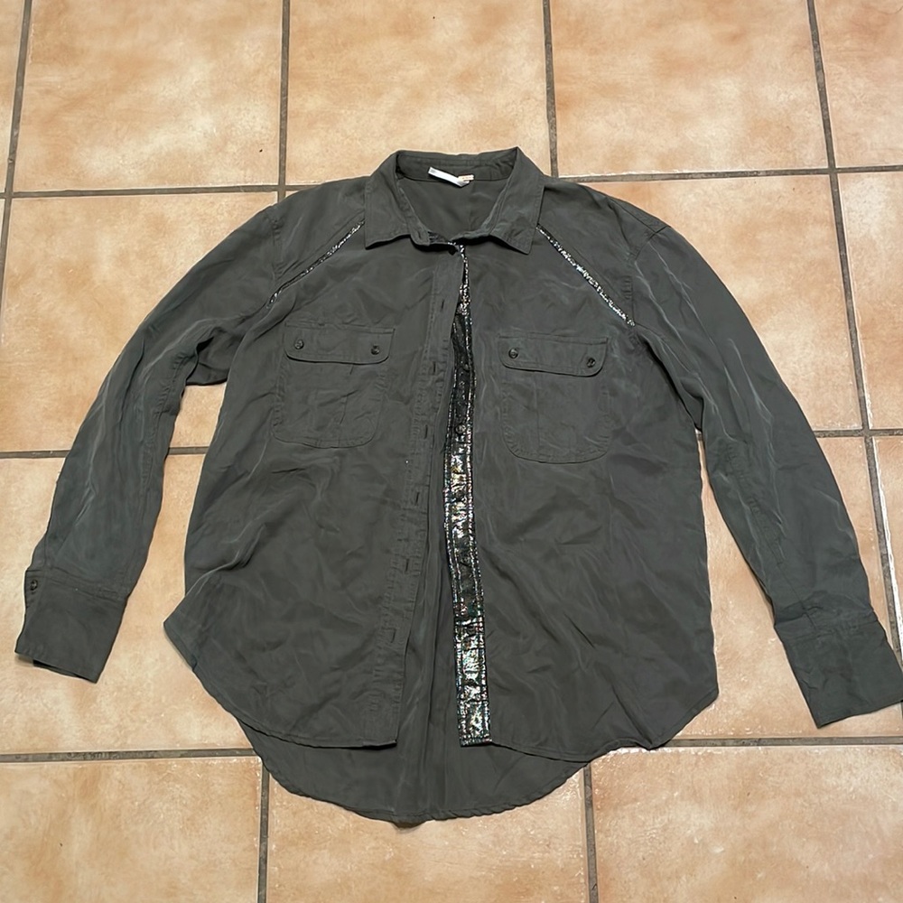 Free People Green Button Down